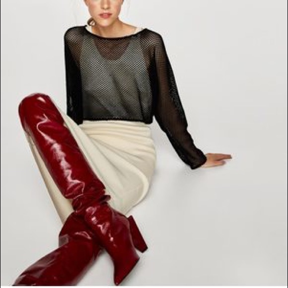 Zara Shoes - SOLD! NWT Zara Red Patent Leather Knee High Boots